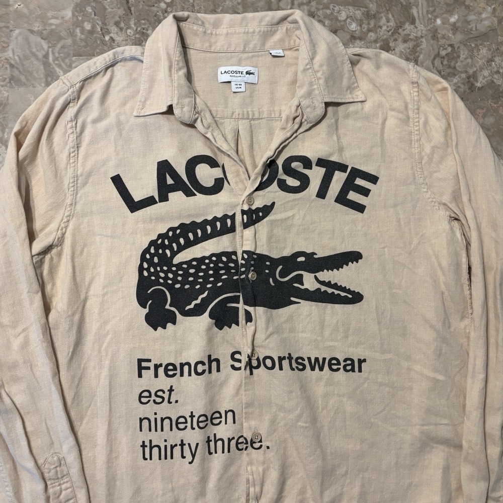 Lacoste Shirt Adult Medium 40 Beige Natural Long Sleeve Croc Icons Wool Blend